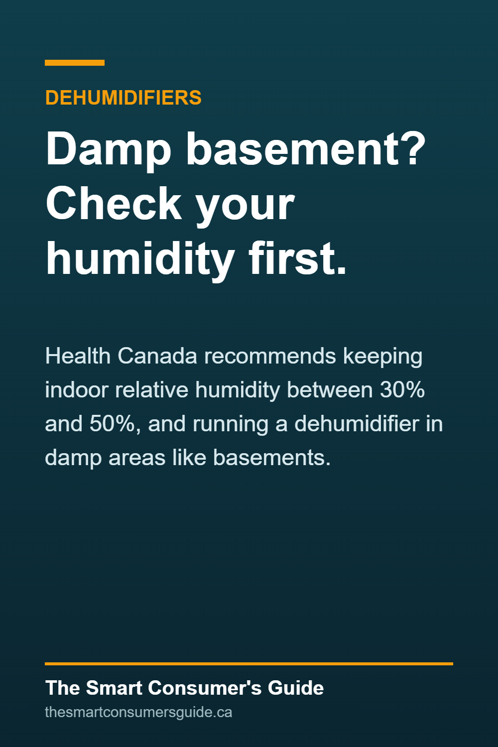 Graphic: Health Canada recommends indoor relative humidity between 30% and 50% and a dehumidifier for damp areas like basements.
